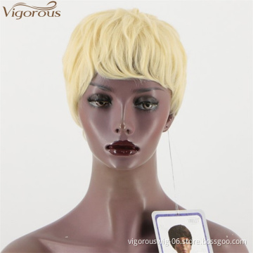 Vigorous Short Hair Wigs Pixie Cut Bleach Blonde Natural Curly Wigs for Women with Side Bangs High Temperature Synthetic Wig 613